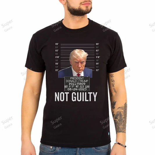 Funny Trump 2024 Prisoner Mugshot Not Guilty Limited Edition Theme Modal Short Sleeve T-shirts Man Men's Dedicated Graphic Tee